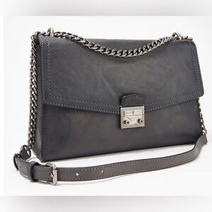 Frye - Leather Ella Flap Shoulder Bag - Carbon Gray - includes dust bag